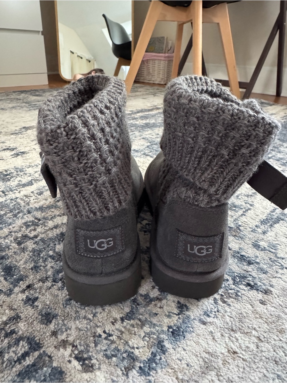 UGG Kids Charcoal Knit-Cuff Ankle Boots